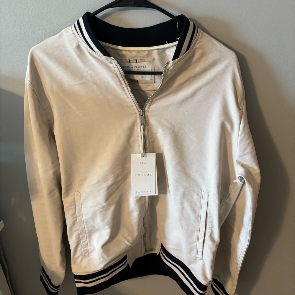 Denim & Flower Beige Jacket with Black Trim
